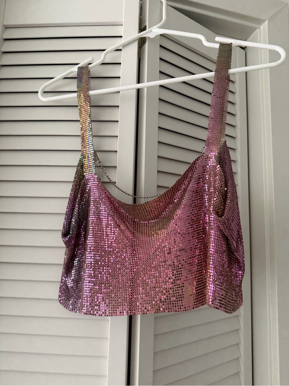 superdown Pink Sequin Chainmail Crop Top